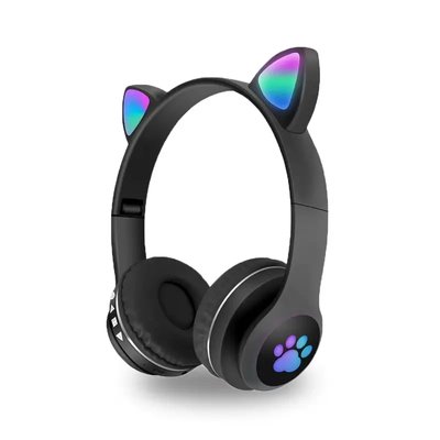 Беспроводные наушники с кошачьими ушками и RGB подсветкой FM радио, micro SD Cat MZ-023 Чёрные BLACKMZ023 фото