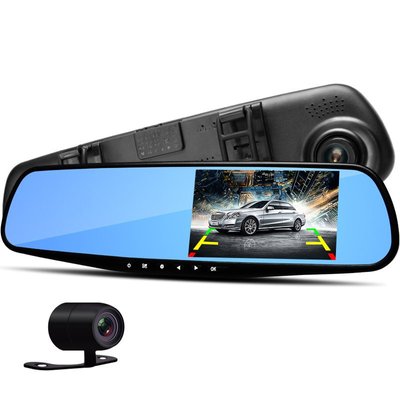 Автомобільне дзеркало відеореєстратор для машини на 2 камери VEHICLE BLACKBOX DVR 1080p камерою заднього огляду. 9004 фото