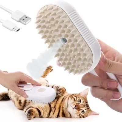 Щітка-масажер-спрей парова Pet Spray Massage Brush 3в1 для вичісування собак і кішок Біла MB31 фото