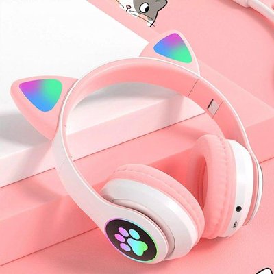 Бездротові дитячі Bluetooth-навушники з котячими вушками та кольоровою підсвіткою Cat VZV-23M (Рожеві) PIN23M фото