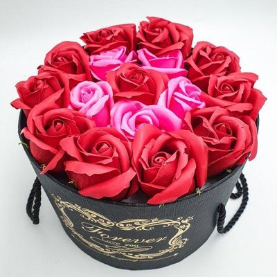 Подарунковий набір мильних троянд Forever I love you/Подарунковий набір букет із мила в капелюшній коробці Червоний RED342 фото